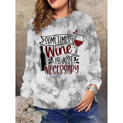 

Women's Plus Size Tops Pullover Sweatshirt Hoodie Sweatshirt Letter Tie Dye Print Long Sleeve Round Neck Streetwear Daily Vacation Polyester Fall Winter Gray