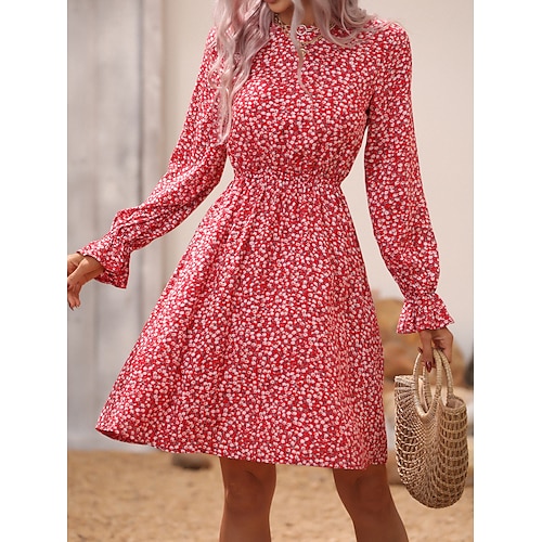 

Casual Dress Red Fall Spring Autumn S M L XL