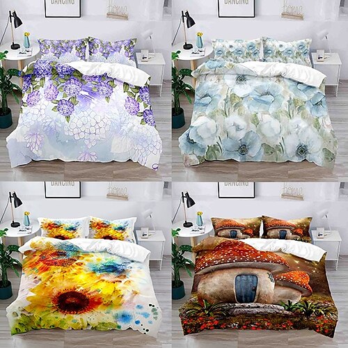 

Floral Pattern 3-Piece Duvet Cover Set Hotel Bedding Sets Comforter Cover with Soft Lightweight Microfiber, Include 1 Duvet Cover, 2 Pillowcases for Double/Queen/King(1 Pillowcase for Twin/Single)