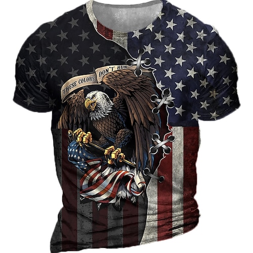 

Men's Unisex T shirt Tee 3D Print Graphic Patterned Eagle National Flag Crew Neck Street Daily Print Short Sleeve Tops Designer Casual Vintage Big and Tall Black / Summer