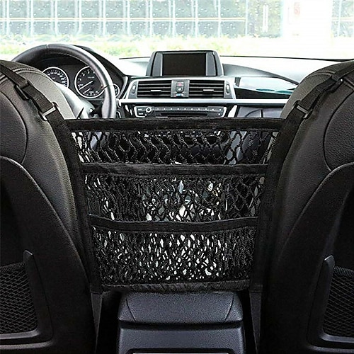 

3-Layer Car Mesh Organizer, Car Net Organizer Standard Between Seat Mesh Storage Net With Pockets Front Seat Dog Barrier For Cars Trucks