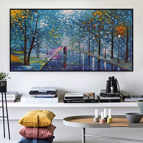 

Handmade Oil Painting Canvas Wall Art Decoration 3D Palette Knife Park Night View for Home Decor Rolled Frameless Unstretched Painting