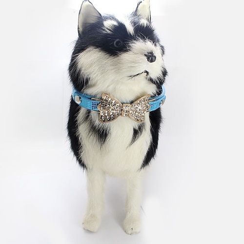 

5pcs PU Dog Collar Rhinestone Bow Pet Collar Shiny Rhinestone Small and Medium Dog Collar