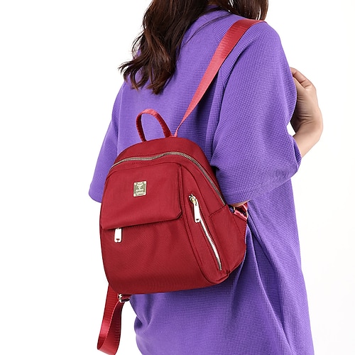 

Women's School Bag Bookbag Commuter Backpack Functional Backpack Oxford Cloth Nylon Solid Color Large Capacity Waterproof Zipper School Daily Black Purple Pink Red