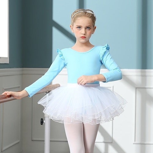 

Kids' Dancewear Ballet Skirts Pure Color Splicing Tulle Girls' Training Performance Long Sleeve High Cotton Blend Tulle