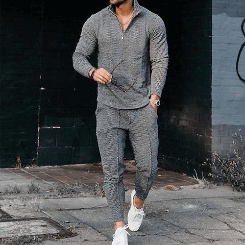 

Men's Tracksuit Sweatsuit 2 Piece Quarter Zip Athletic Long Sleeve Thermal Warm Breathable Moisture Wicking Fitness Running Jogging Sportswear Activewear Solid Colored Black Army Green Light Grey