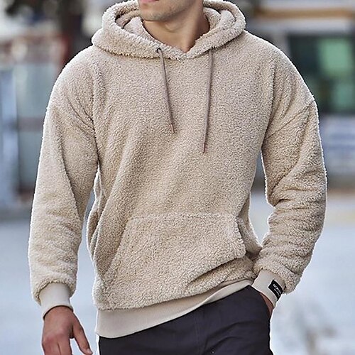 

Men's Hoodie Pullover Hoodie Sweatshirt Solid Color Front Pocket Daily Holiday Going out non-printing Casual Streetwear Hoodies Sweatshirts Light Khaki.