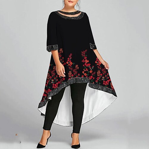 

abito maglione casual taglie forti da donna con scollo a barca floreale stampa mezza manica autunno inverno mini abito maglione corto casual abito maglione casual quotidiano