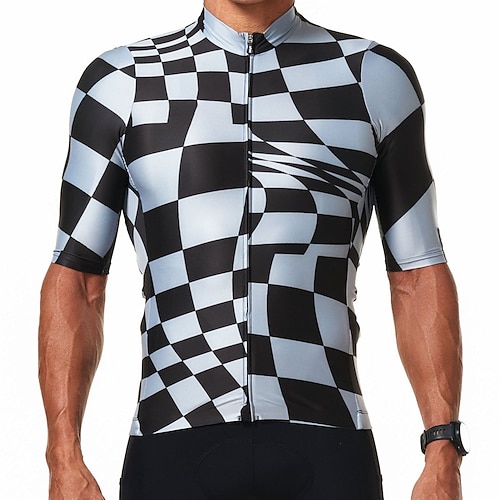 

21Grams Men's Cycling Jersey Short Sleeve Bike Top with 3 Rear Pockets Mountain Bike MTB Road Bike Cycling Breathable Quick Dry Moisture Wicking Reflective Strips Khaki Blue Black White Plaid