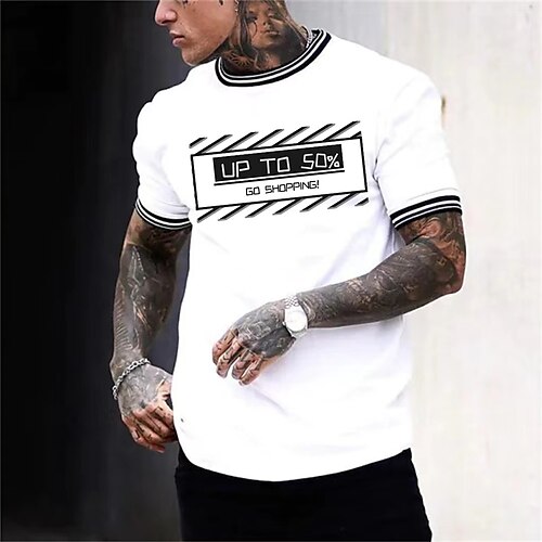 

Men's T shirt Tee Graphic Patterned Solid Color Letter Crew Neck Casual Daily Short Sleeve Tops Casual White Black / Sports