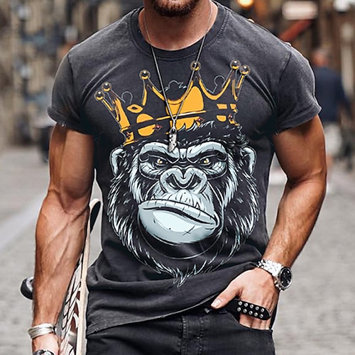 

Men's T shirt Tee Graphic Prints Animal Crew Neck Street Casual Print Short Sleeve Tops Fashion Breathable Comfortable Big and Tall Dark Gray / Summer / Spring / Summer