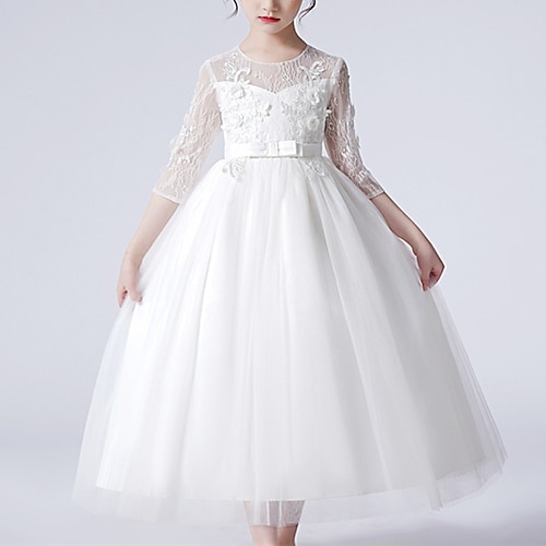

Party Event / Party Princess Flower Girl Dresses Jewel Neck Ankle Length Tulle Winter Fall with Lace Bow(s) Cute Girls' Party Dress Fit 3-16 Years