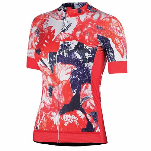 

21Grams Women's Short Sleeve Cycling Jersey Bike Top with 3 Rear Pockets Mountain Bike MTB Road Bike Cycling Breathable Quick Dry Moisture Wicking Red Floral Botanical Spandex Polyester Sports