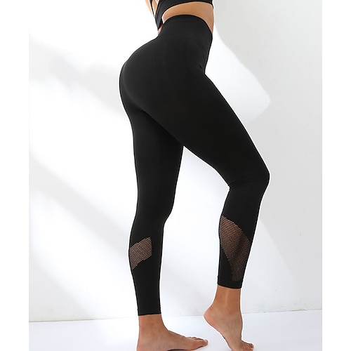 

Women's 7/8 Leggings Seamless Workout Pants Mesh Cropped Leggings High Waist Bottoms Tummy Control Butt Lift for Yoga Fitness Gym Workout Sports Activewear High Elasticity Skinny Athletic