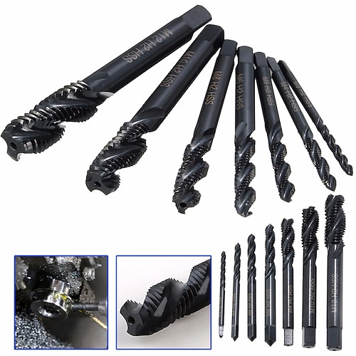 

7pcs/set M3-M12 Nitriding Screw Tap Twrist Drill Bits HSS6542 Taps Woodworking Combination Drills Bit IN Quick Change