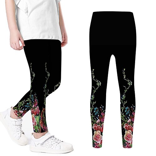 

Kids Girls' Pants Leggings Black Floral Fall Spring 3D Print Street 3-12 Years