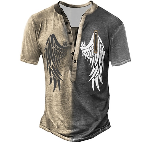 

Men's T shirt Tee Henley Shirt Tee Graphic Color Block Wings Henley Khaki 3D Print Plus Size Outdoor Daily Short Sleeve Zipper Button-Down Clothing Apparel Basic Designer Classic Comfortable / Summer