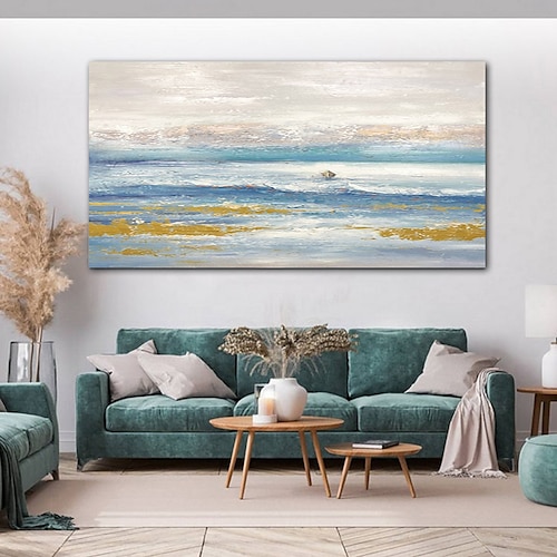 

Handmade Oil Painting CanvasWall Art Decoration Abstract Knife Painting Seascape Blue For Home Decor Rolled Frameless Unstretched Painting