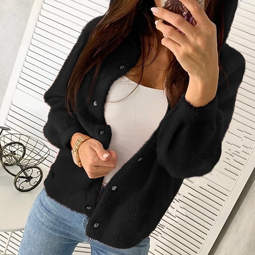 

Women's Cardigan Jumper Knit Knitted Pure Color Hooded Stylish Casual Daily Holiday Fall Winter Black Blue S M L / Long Sleeve / Regular Fit / Going out