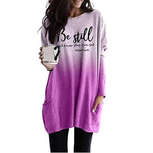 

Women's Shift Dress Short Mini Dress Blue Gray Purple Orange Long Sleeve Fall Color Gradient Letter Pocket Fall Spring Round Neck Casual 2022 S M L XL XXL 3XL 4XL 5XL