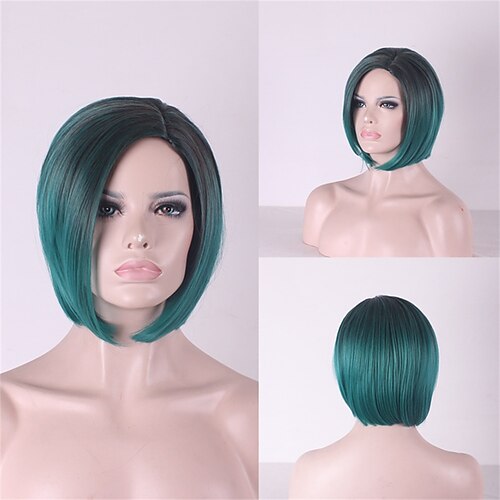 

Synthetic Wig Straight Asymmetrical Machine Made Wig Short A1 Synthetic Hair Women's Soft Classic Easy to Carry Green Ombre / Daily Wear / Party / Evening