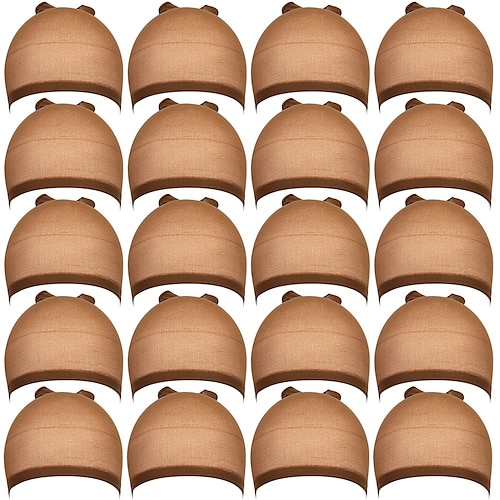 

20pcs Stocking Caps for Wigs Beige Wig Cap for Women Stretchy Nylon Wig Cap