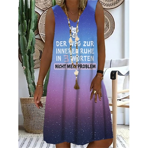 

Women's Shift Dress Short Mini Dress Purple Sleeveless Color Gradient Cat Letter Print Spring Summer V Neck Casual Vacation 2022 S M L XL XXL 3XL