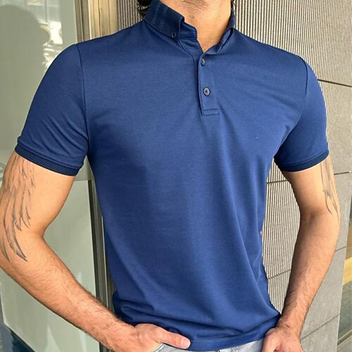 

Men's Collar Polo Shirt Golf Shirt Solid Color Turndown Blue Street Daily Short Sleeve Button-Down Clothing Apparel Fashion Designer Casual Comfortable / Beach