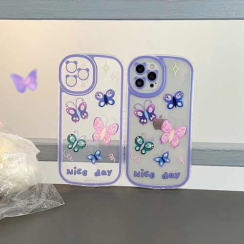 

Phone Case For Apple Back Cover Classic Series iPhone 14 Pro Max 14 Plus 13 12 11 Pro Max Mini X XR XS Bumper Frame Soft Edges Non-Yellowing Butterfly Transparent TPU PC