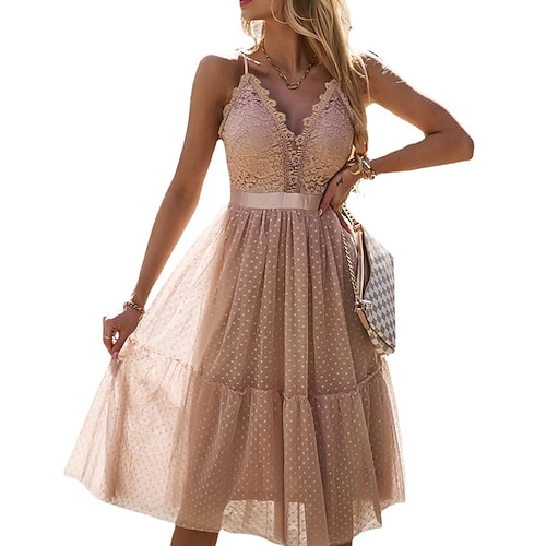 

Mujer Vestido de Fiesta Vestido corsé Vestido de encaje Rosa Sin Mangas A Lunares Encaje Primavera Verano Correa de espagueti Moda Fiesta 2022 S M L XL