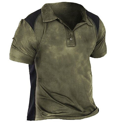 

Men's Collar Polo Shirt Golf Shirt Color Block Turndown Army Green 3D Print Outdoor Street Short Sleeves Button-Down Print Clothing Apparel Fashion Designer Casual Breathable / Summer / Spring