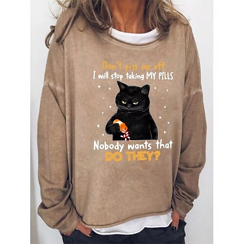 

Women's Blouse Cropped Basic Letter Daily Round Neck Regular Spring & Fall Khaki Dark Blue Grey Black