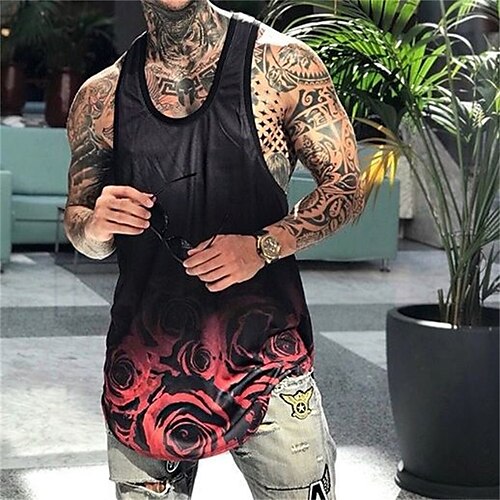 

Men's Tank Top Vest Floral Graphic Prints Crew Neck Black 3D Print Outdoor Street Sleeveless 3D Print Clothing Apparel Fashion Breathable Comfortable Big and Tall / Summer / Spring / Summer