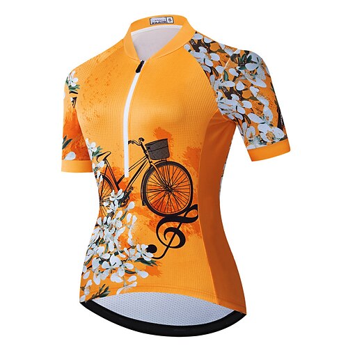 

21Grams Women's Cycling Jersey Short Sleeve Bike Top with 3 Rear Pockets Mountain Bike MTB Road Bike Cycling Breathable Quick Dry Moisture Wicking Reflective Strips Orange Floral Botanical Polyester
