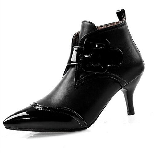 

Women's Boots Daily Booties Ankle Boots Winter Stiletto Heel Pointed Toe Minimalism PU Leather T-Strap Solid Colored Black White