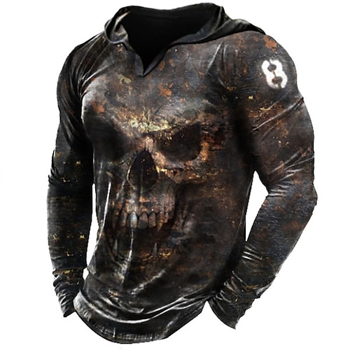 

Men's Unisex T shirt Tee 3D Print Graphic Prints Skull Hooded Daily Holiday Print Long Sleeve Tops Designer Casual Big and Tall Green Black Brown