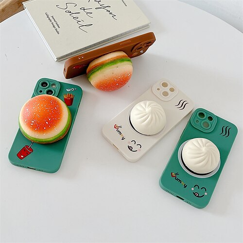 

Phone Case For Apple Back Cover iPhone 13 Pro Max 12 11 SE 2022 X XR XS Max 8 7 Bumper Frame Kickstand Soft Edges Food 3D Cartoon TPU