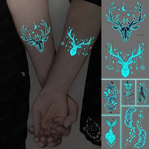 

6 PCS Blue Luminous Glow Tattoo Sticker Deer Glowing Snake Waterproof Temporary Tatoo Wrist Fake Tatto For Body Art Women Men