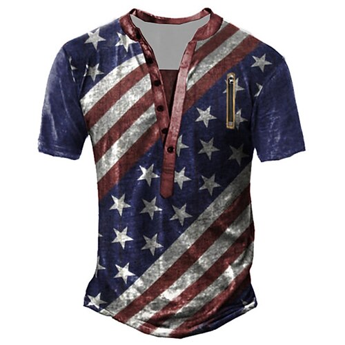 

Men's Henley Shirt Tee T shirt Tee 3D Print Graphic Patterned National Flag Plus Size Henley Daily Sports Zipper Button-Down Short Sleeve Tops Designer Basic Classic Comfortable Blue / Summer