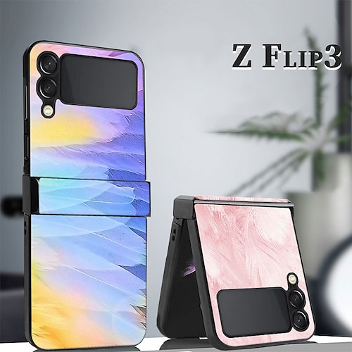 

Phone Case For Samsung Galaxy Flip Z Flip 4 Z Flip 3 Bumper Frame Flip Full Body Protective Graphic Feathers PC PU Leather