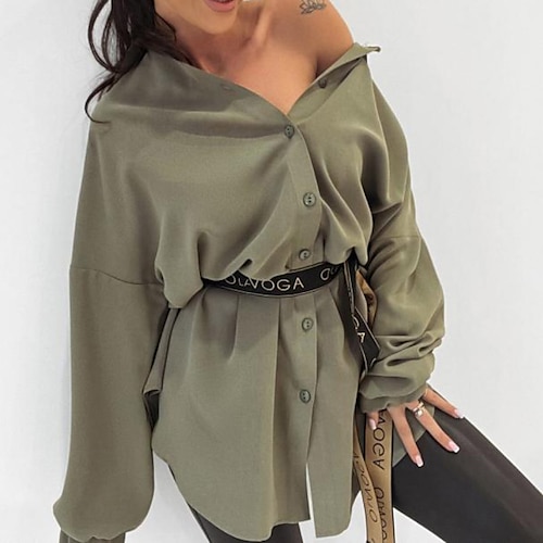 

Women's Shirt Dress Short Mini Dress Green White Black Long Sleeve Pure Color Lace up Spring Summer Shirt Collar Casual Modern 2022 S M L XL XXL