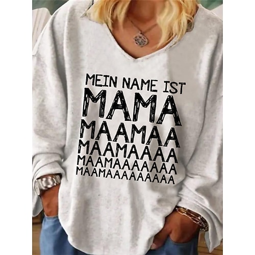 

Women's Plus Size Tops T shirt Tee Letter Print Long Sleeve V Neck Streetwear Daily Vacation Cotton Spandex Jersey Fall Spring White