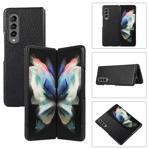 

Phone Case For Samsung Galaxy Flip Z Fold 3 Flip Shockproof Solid Colored Genuine Leather PC