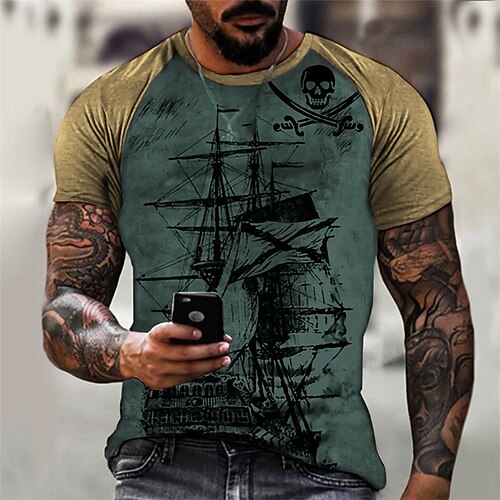 

Men's Unisex T shirt Tee 3D Print Graphic Prints Rudder Crew Neck Street Daily Print Short Sleeve Tops Designer Casual Big and Tall Sports Green Gray Purple / Summer / Summer