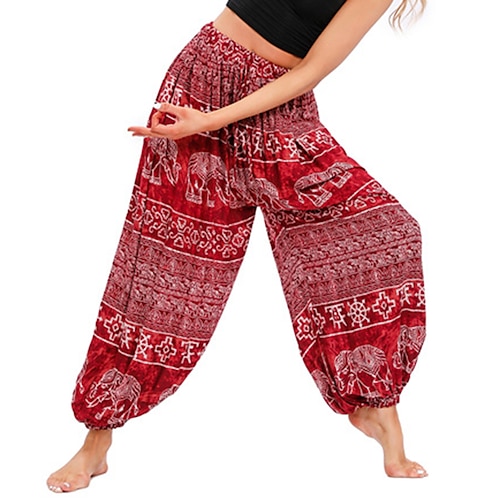 

Women's Joggers Pants Trousers Harem Pants Red Black High Waist Boho Hip-Hop Hippie Casual Weekend Pocket High Cut Micro-elastic Full Length Comfort Animal One-Size / Loose Fit / Print