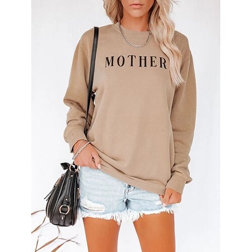 

Women's Pullover Letter Casual Hoodies Sweatshirts Khaki