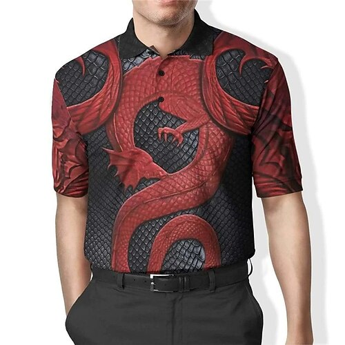 

Men's Collar Polo Shirt Golf Shirt Animal Dragon Turndown Red 3D Print Outdoor Street Short Sleeves Button-Down Print Clothing Apparel Fashion Designer Casual Breathable / Summer / Spring / Summer