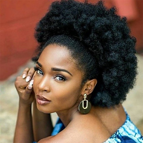 

10inch High Puff Afro Curly Wig Ponytail Drawstring Short Afro Kinky Pony Tail Clip in on Synthetic Kinky Curly Hair Bun