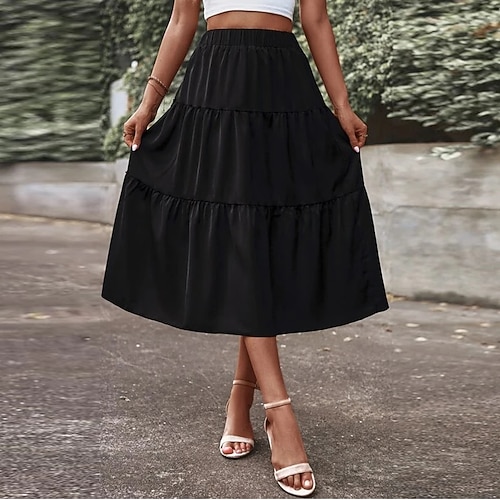 

Women's Skirt A Line Midi Polyester White Black Skirts Spring & Summer Pleated Fashion Going out Casual Daily S M L