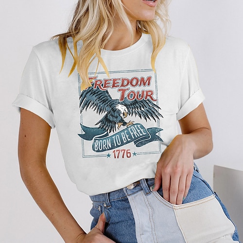 

Women's T shirt Tee Basic Print Letter Basic Round Neck T-shirt Sleeve Standard Summer pea green Pink Yellow Dark Blue Orange
